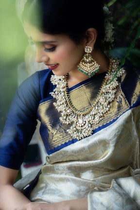 Women's Wedding Wear Golden Zari Design Soft Silk Saree by Vootbuy