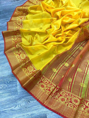 yellow pure golden zari weaving butta design paithani saree