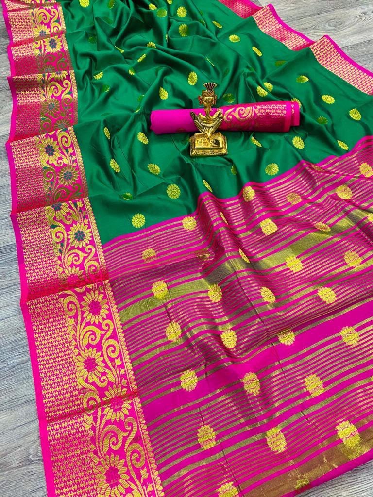 Vootbuy Pure Golden Zari Weaving Butta Design Paithani Saree