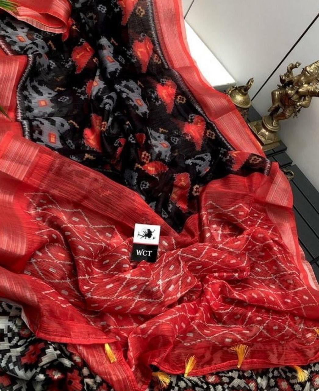 Vootbuy Multicolor Linen Digital Printed Silk Blend Saree for Women's