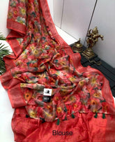 multicolor linen digital printed silk blend saree
