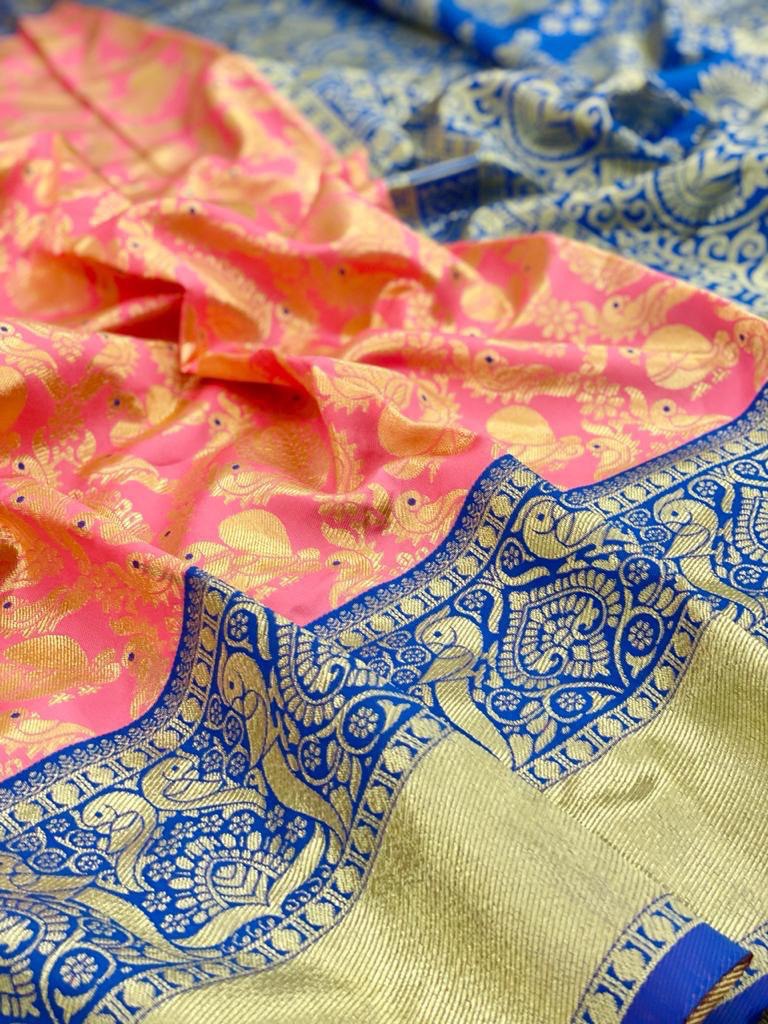 Pink Color Kanchipuram Silk Saree with Zari Weaving Work - Vootbuy