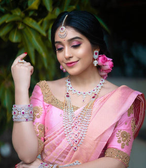 Pink Color Women's Soft Silk Banarasi Saree for wedding by Vootbuy