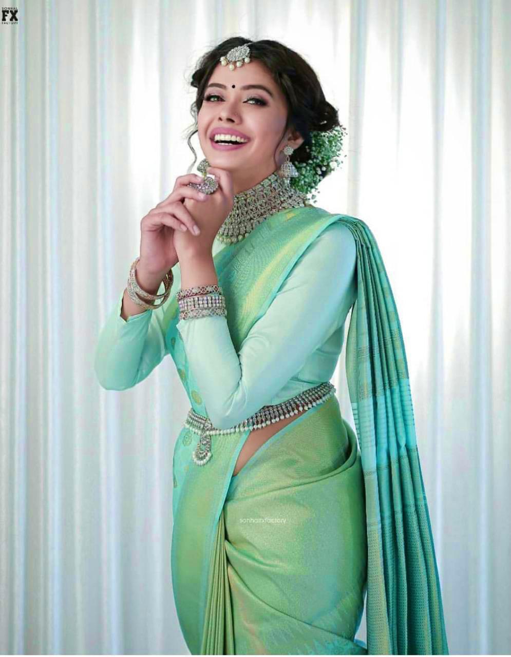 green banarasi silk saree