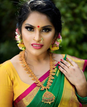 Soft Lichi Silk Green Paithani Saree with Golden Zari Weaving | Vootbuy