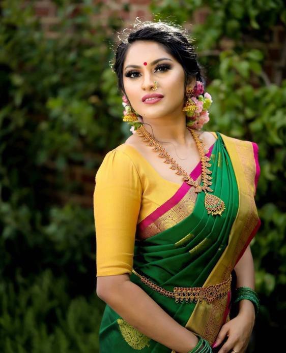 green soft lichi silk paithani saree with golden zari weaving