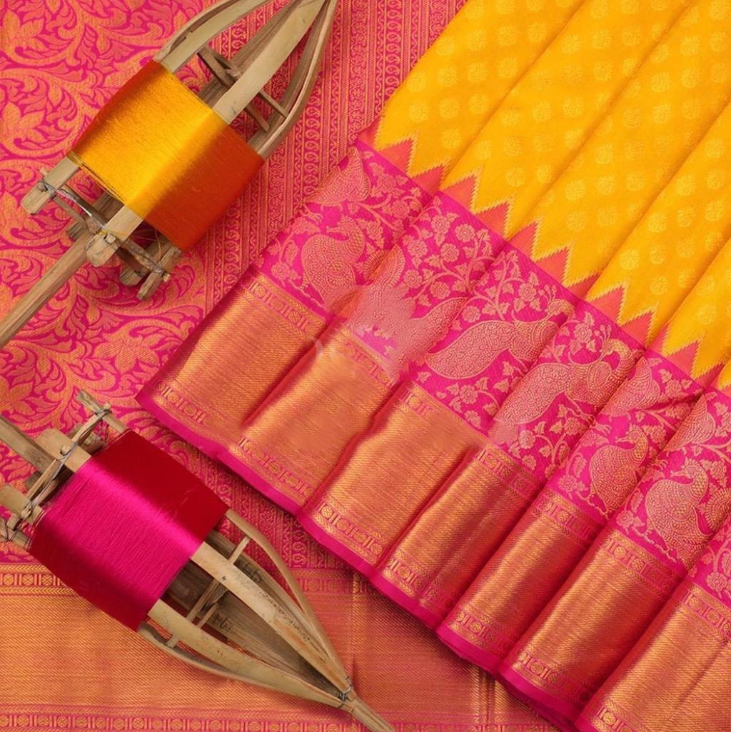 yellow jacquard saree for women
