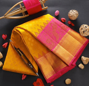 Yellow Jacquard Design Soft Silk Saree with Peacock Design | Vootbuy