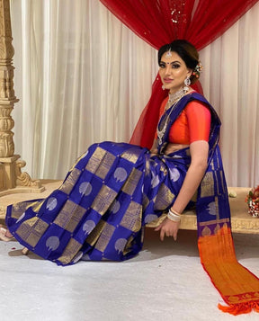 Exquisite Banarasi Saree Featuring Intricate Woven Patterns in Blue