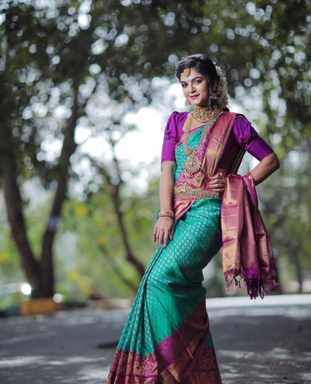 kanjivaram green zari woven saree