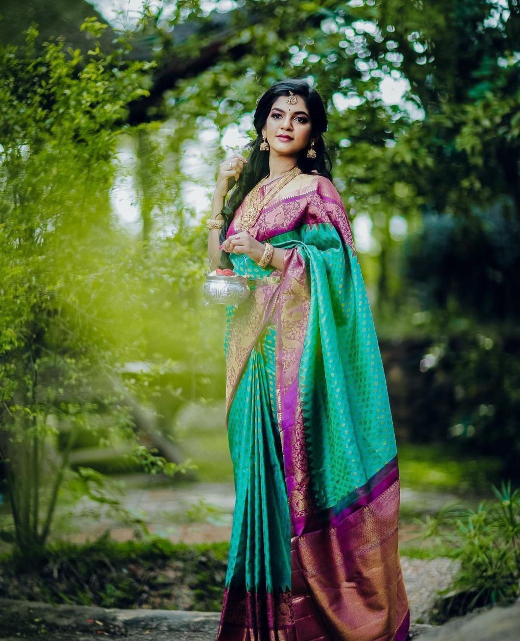 New Wedding Wear Light Green Kanjivaram Pure Silk Zari Woven Saree