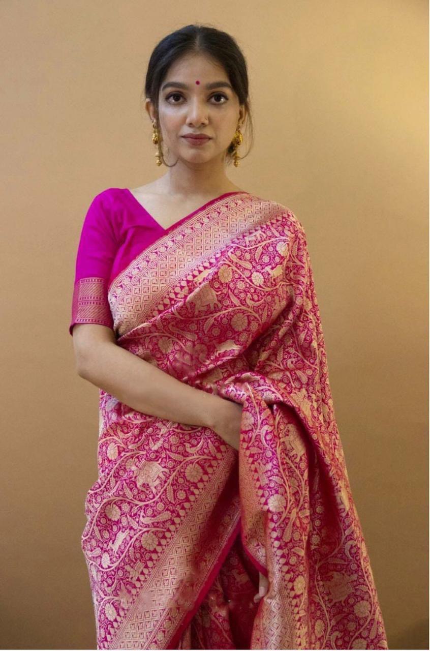 pink jacquard work saree