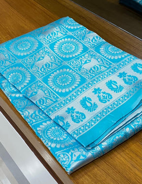 Women's Printed Zari Woven Dharmavaram Jacquard Soft Silk Saree - Vootbuy