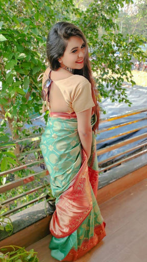 green soft jacquard silk saree