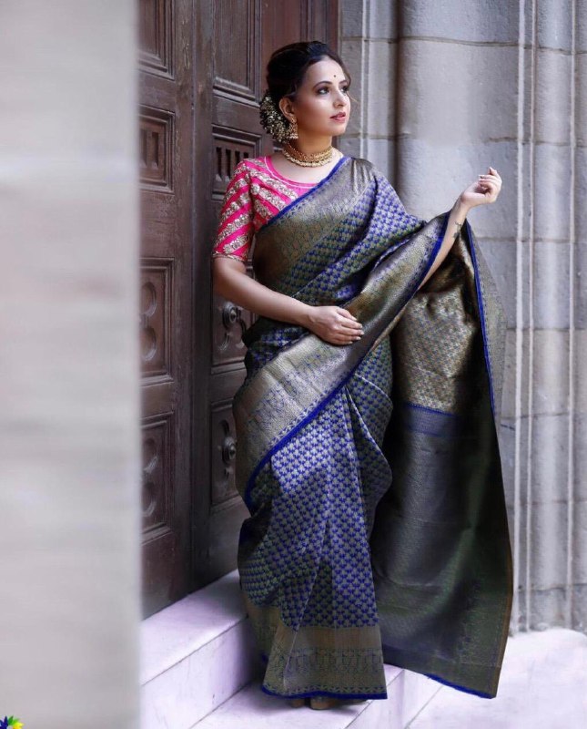 blue color kanchipuram soft silk saree