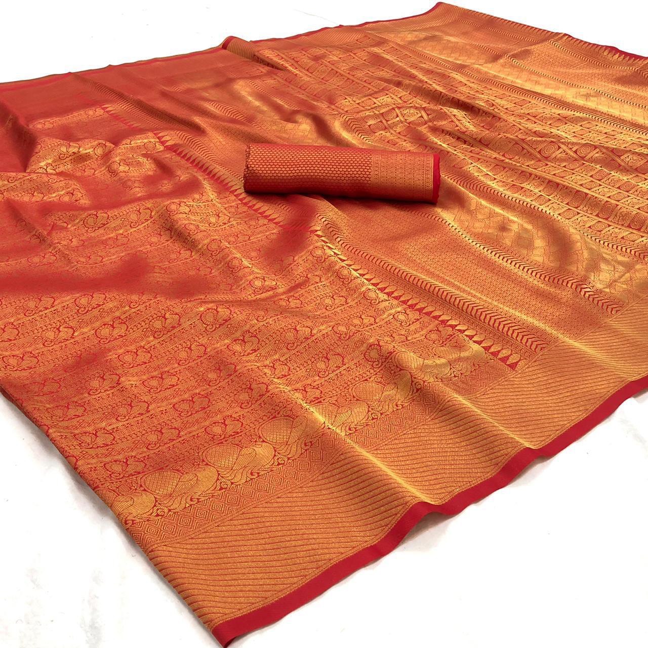 Vootbuy Women's Self Zari Weaving Pure Silk Saree with Attractive tassels