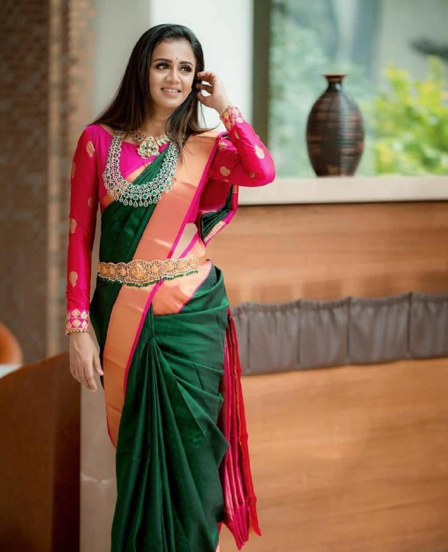 Kanchipuram Soft Lichi Silk Saree with Jacquard Border for Wedding Wear