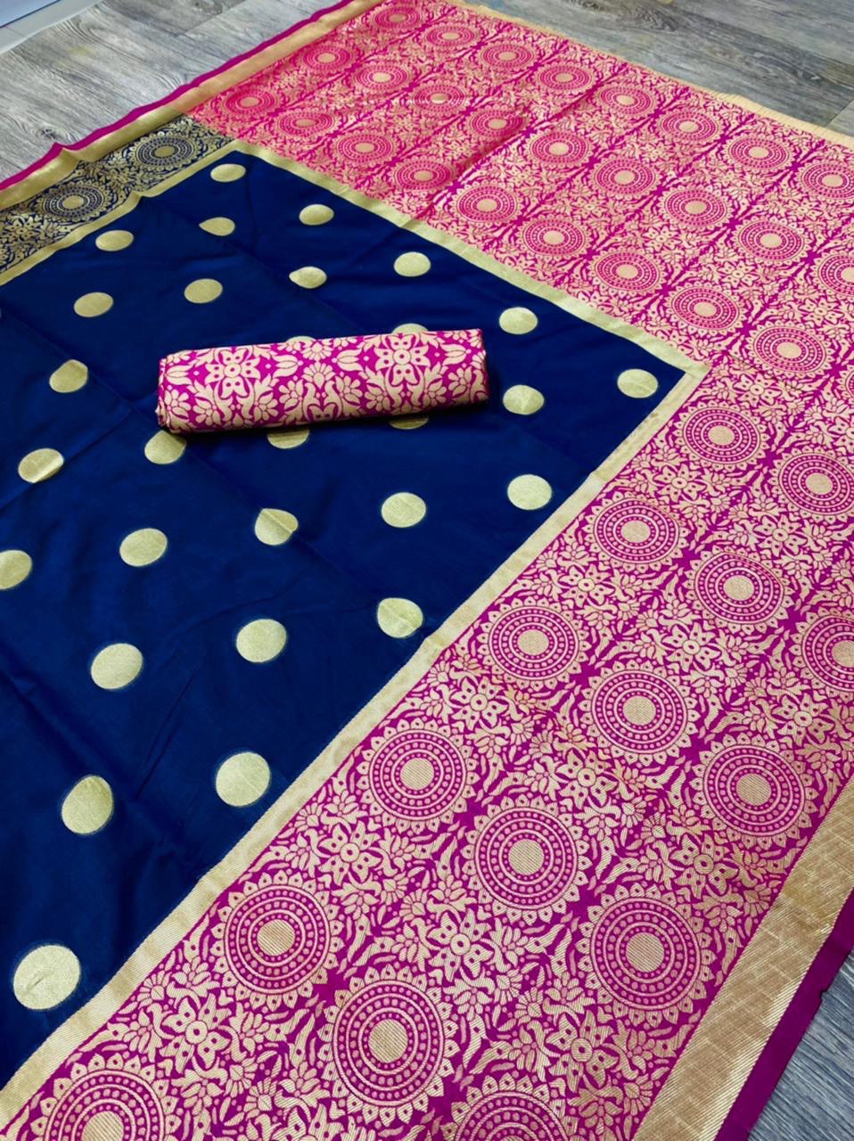 Elegant Zari Woven Organic Banarasi Soft Silk Saree with Jacquard Border