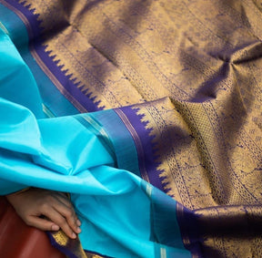 Blue Color Jacquard Printed Soft Lichi Silk Saree for Women | Vootbuy