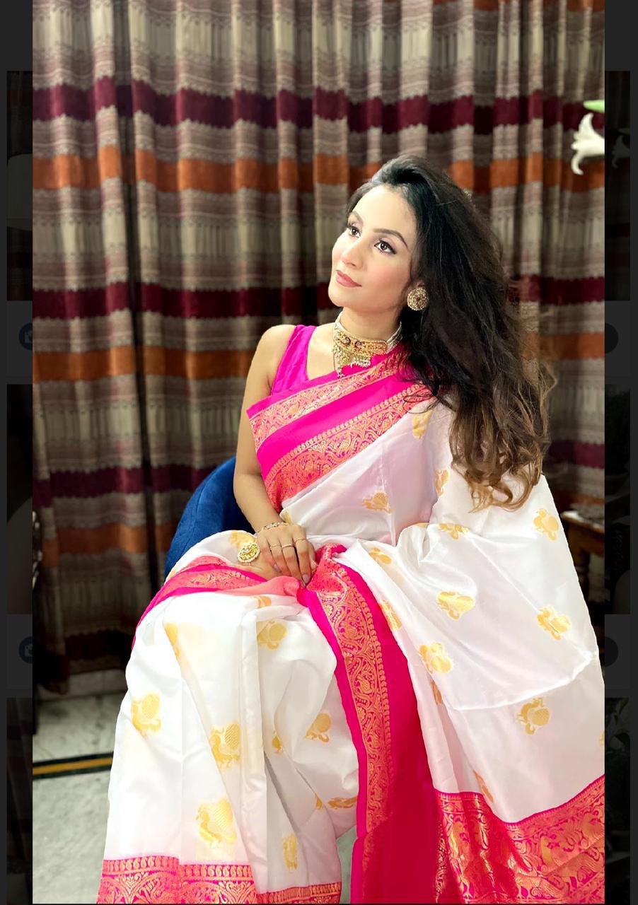 white jacquard saree