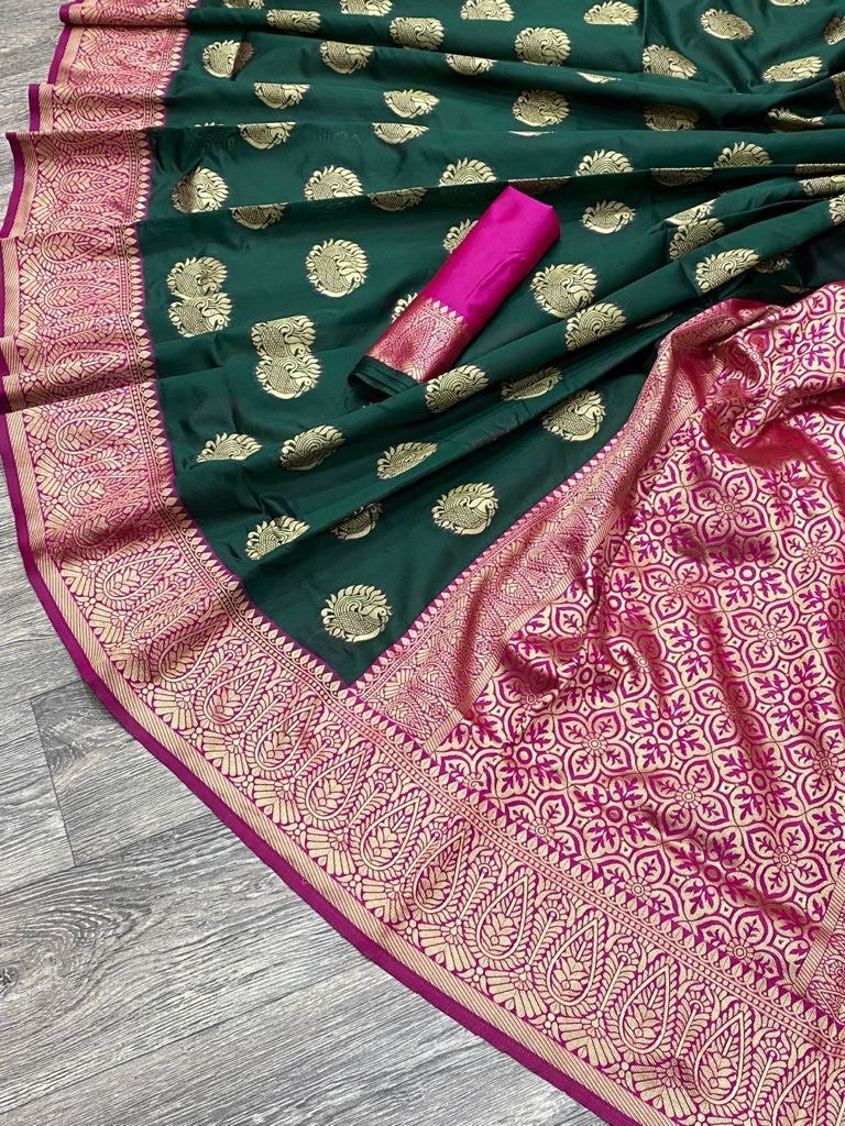 dark green kanjivaram saree for wedding