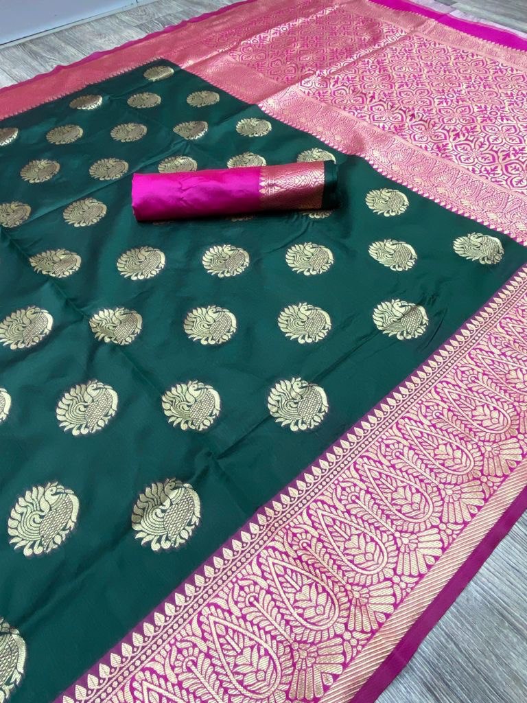 Women's Peacock Woven Design Kanjivaram Pure Art Silk Designer Saree