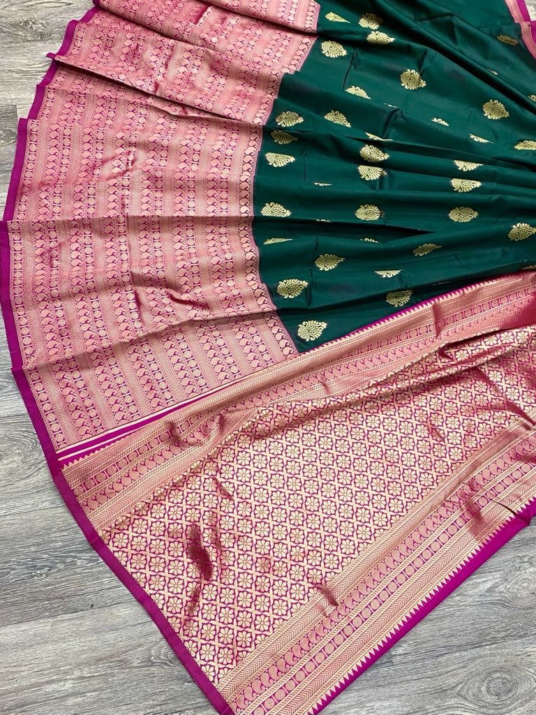 Women's Festive Wear Golden Zari Weaving Soft Silk Jacquard Saree - Vootbuy