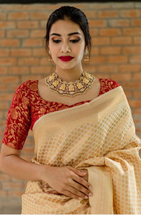 Wedding Wear Kanchipuram Soft Silk Cotton Saree with Jacquard Zari Work