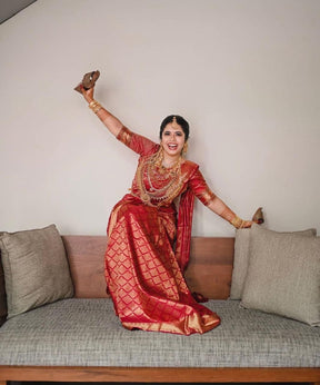 Women's Zari Woven Assam Soft Silk Saree for Wedding by Vootbuy