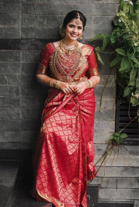 Women's Zari Woven Assam Soft Silk Saree for Wedding by Vootbuy
