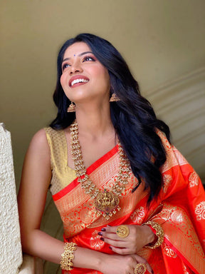 Orange Pure Soft Silk Women's Zari Weaving Saree for Wedding - Vootbuy