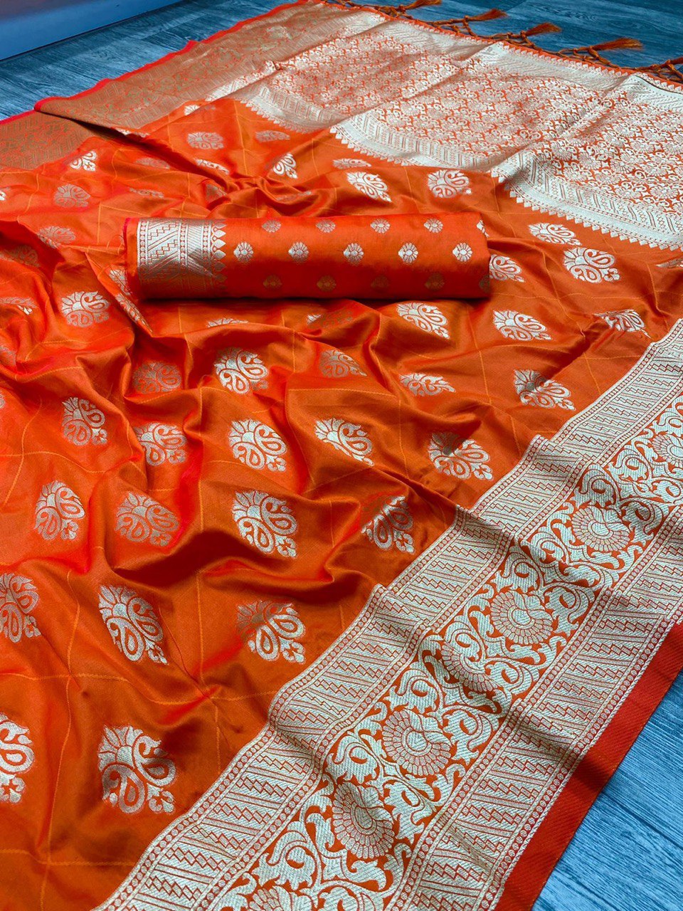 orange sari in silk