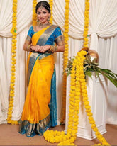 Yellow Zari Woven Banarasi Soft Silk Saree