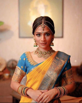 Elegant Yellow Banarasi Soft Silk Saree with Zari Weaving