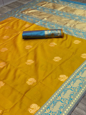 Banarasi Silk Saree in Yellow - Zari Woven Beauty