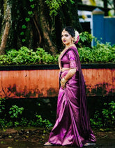 Violet Jacquard Weave Banarasi Soft Silk Saree