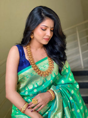 Green Jacquard Design Banarasi Soft Silk Wedding Saree | Vootbuy