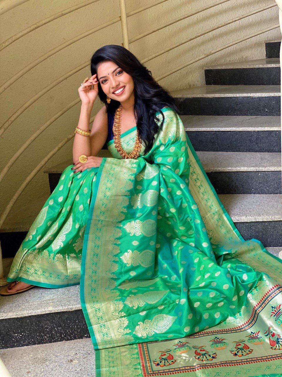 Green Jacquard Design Banarasi Soft Silk Wedding Saree | Vootbuy