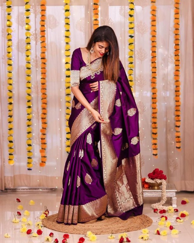 blue soft lichi silk linen saree with zari woven design
