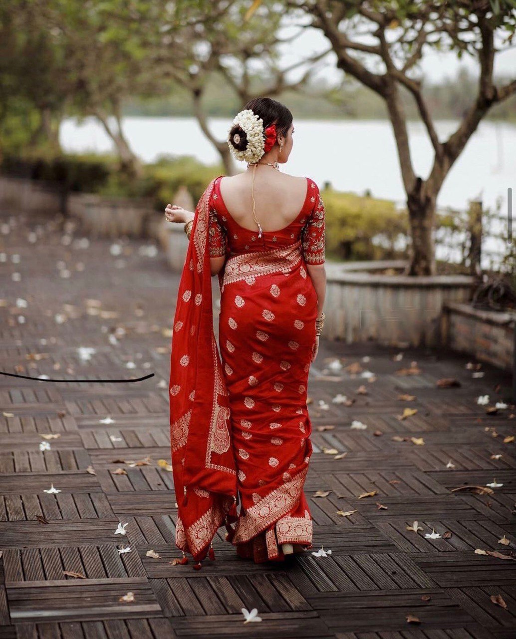 fancy red jacquard saree