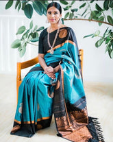 Elegant Black and Blue Zari Woven Banarasi Soft Silk Saree for a Chic Look
