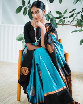 Timeless Banarasi Soft Silk Saree with Intricate Zari Weaving in Black and Blue