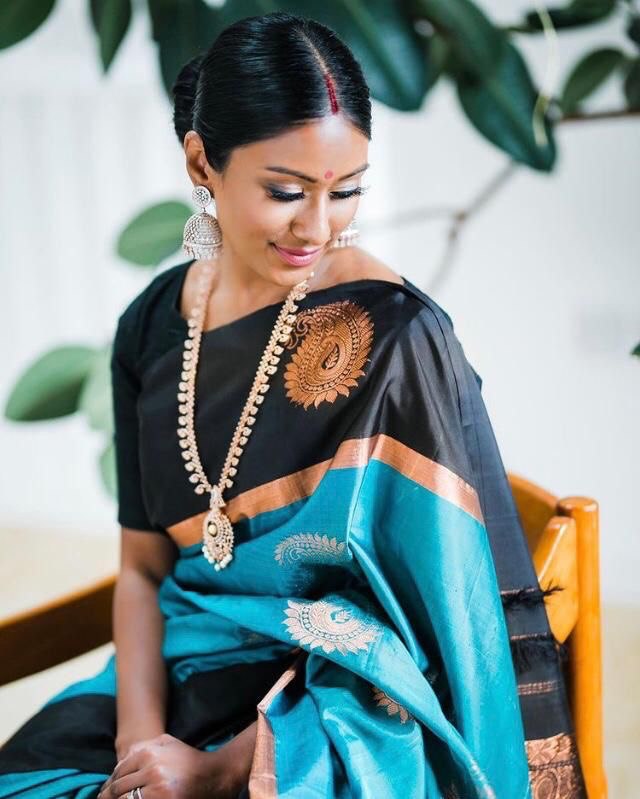 Exquisite Zari Woven Banarasi Soft Silk Saree in Black and Blue Hues