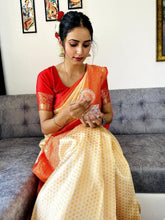 cream & red traditional soft silk saree