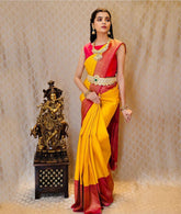 Yellow Banarasi Pure Soft Silk Woven Design Saree