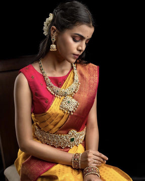 Luxurious Yellow Banarasi Pure Soft Silk Saree with Woven Design