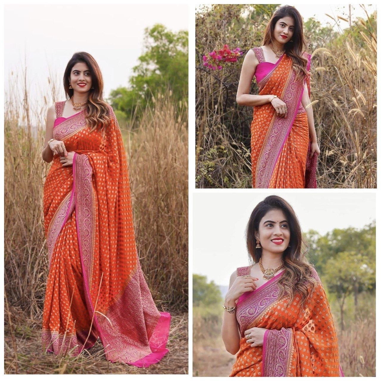 orange silk saree for women
