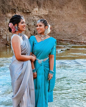 Silver Zari Weaving Kanjivaram Pure Silk Saree for Wedding by Vootbuy