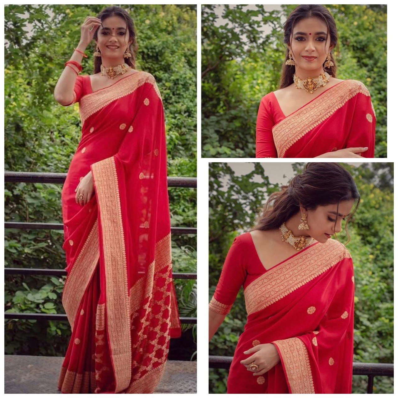 red kanjivaram soft silk saree for women