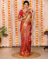 Crimson Red Designer Zari Woven Banarasi Soft Silk Saree